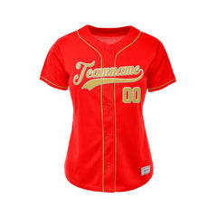 Women's Custom Red Button Down Baseball Jersey