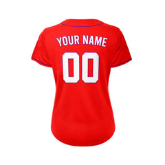 Women's Custom Red Button Down Baseball Jersey
