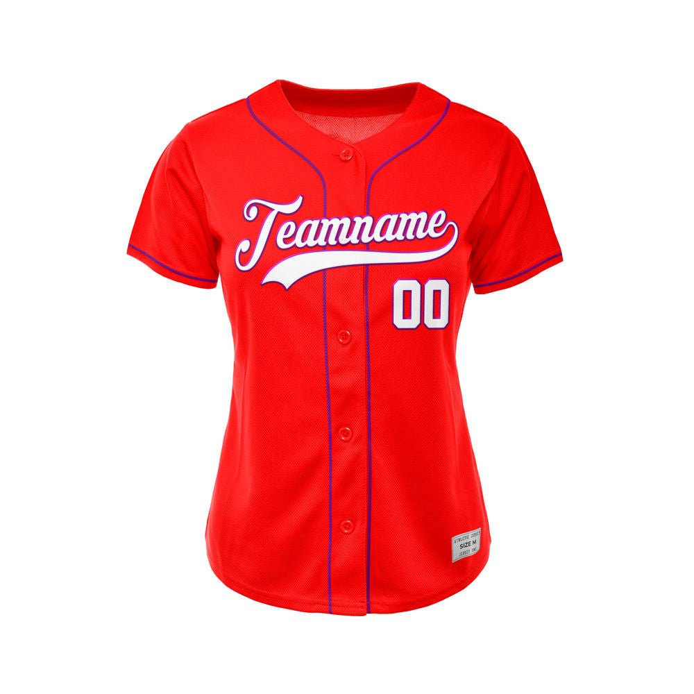 Women's Custom Red Button Down Baseball Jersey
