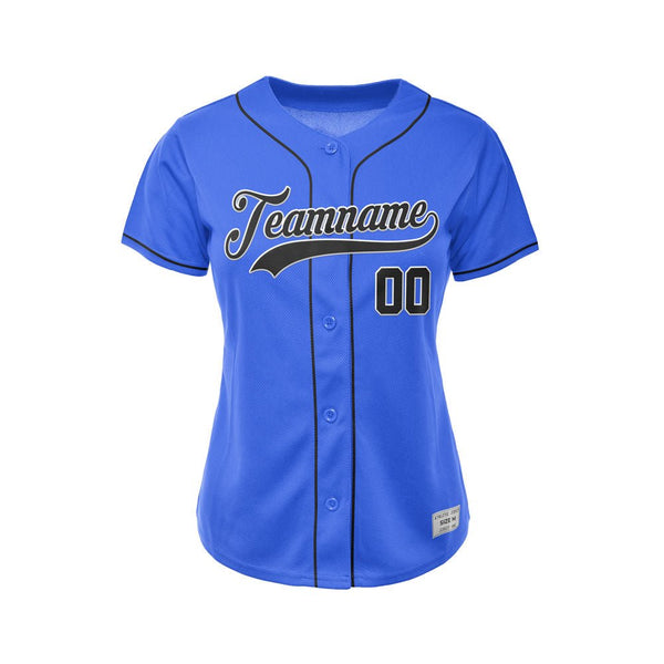 Women&#39;s Custom Blue Button Down Baseball Jersey