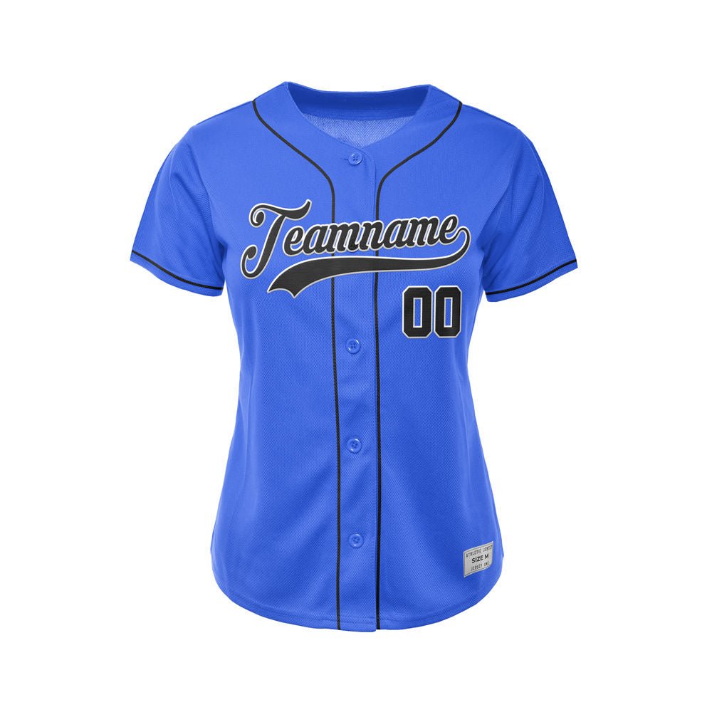Women's Custom Blue Button Down Baseball Jersey