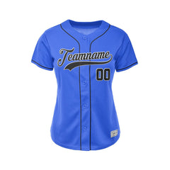 Women's Custom Blue Button Down Baseball Jersey