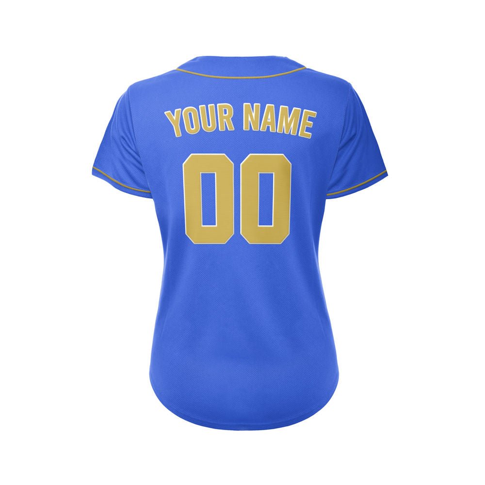 Women's Custom Blue Button Down Baseball Jersey