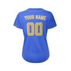 Women's Custom Blue Button Down Baseball Jersey