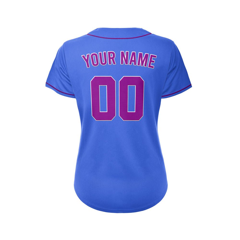 Women's Custom Blue Button Down Baseball Jersey