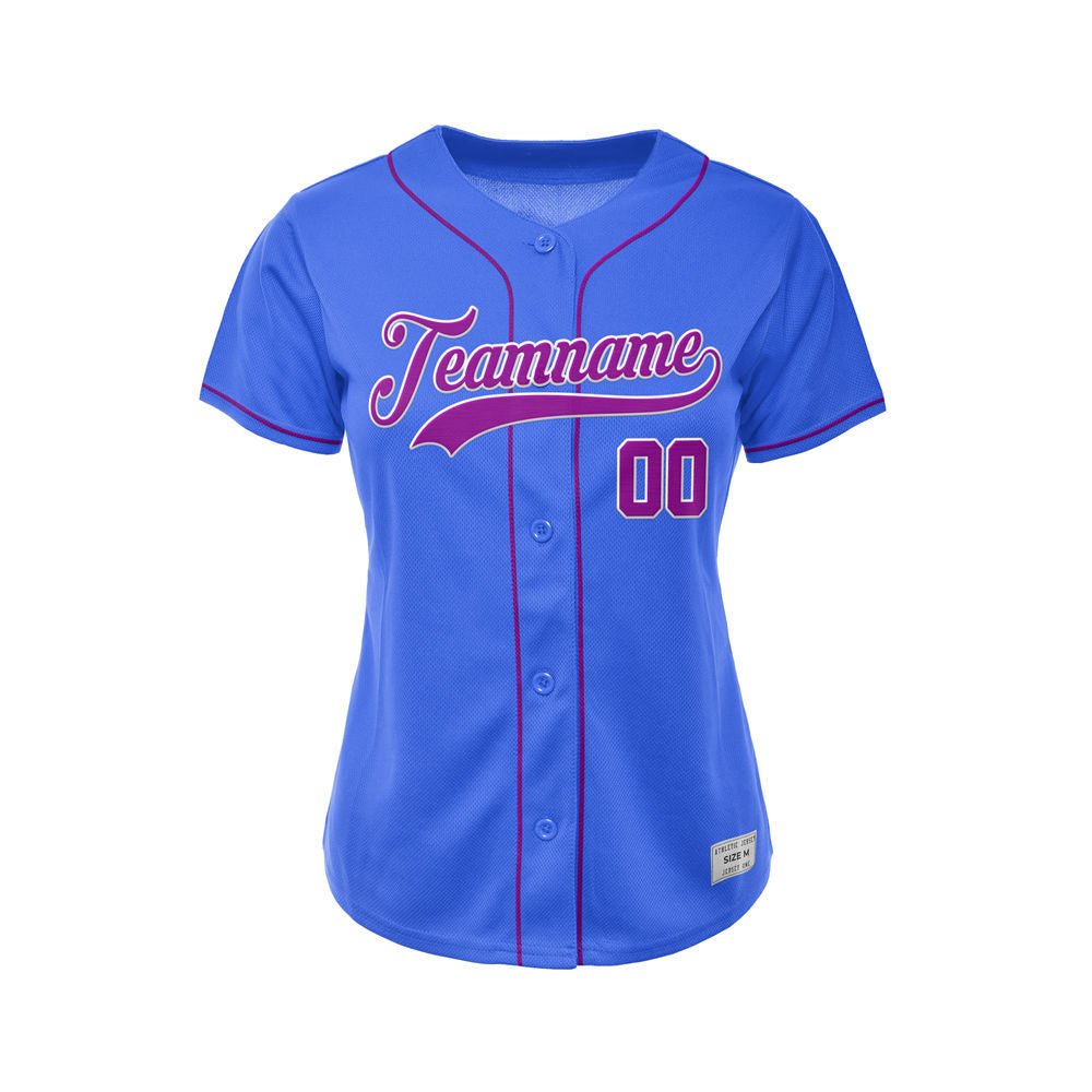 Women's Custom Blue Button Down Baseball Jersey