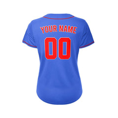 Women's Custom Blue Button Down Baseball Jersey
