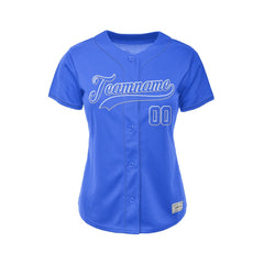 Women's Custom Blue Button Down Baseball Jersey