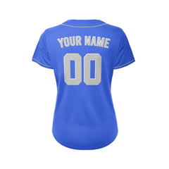 Women's Custom Blue Button Down Baseball Jersey