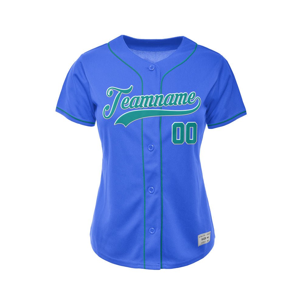 Women's Custom Blue Button Down Baseball Jersey