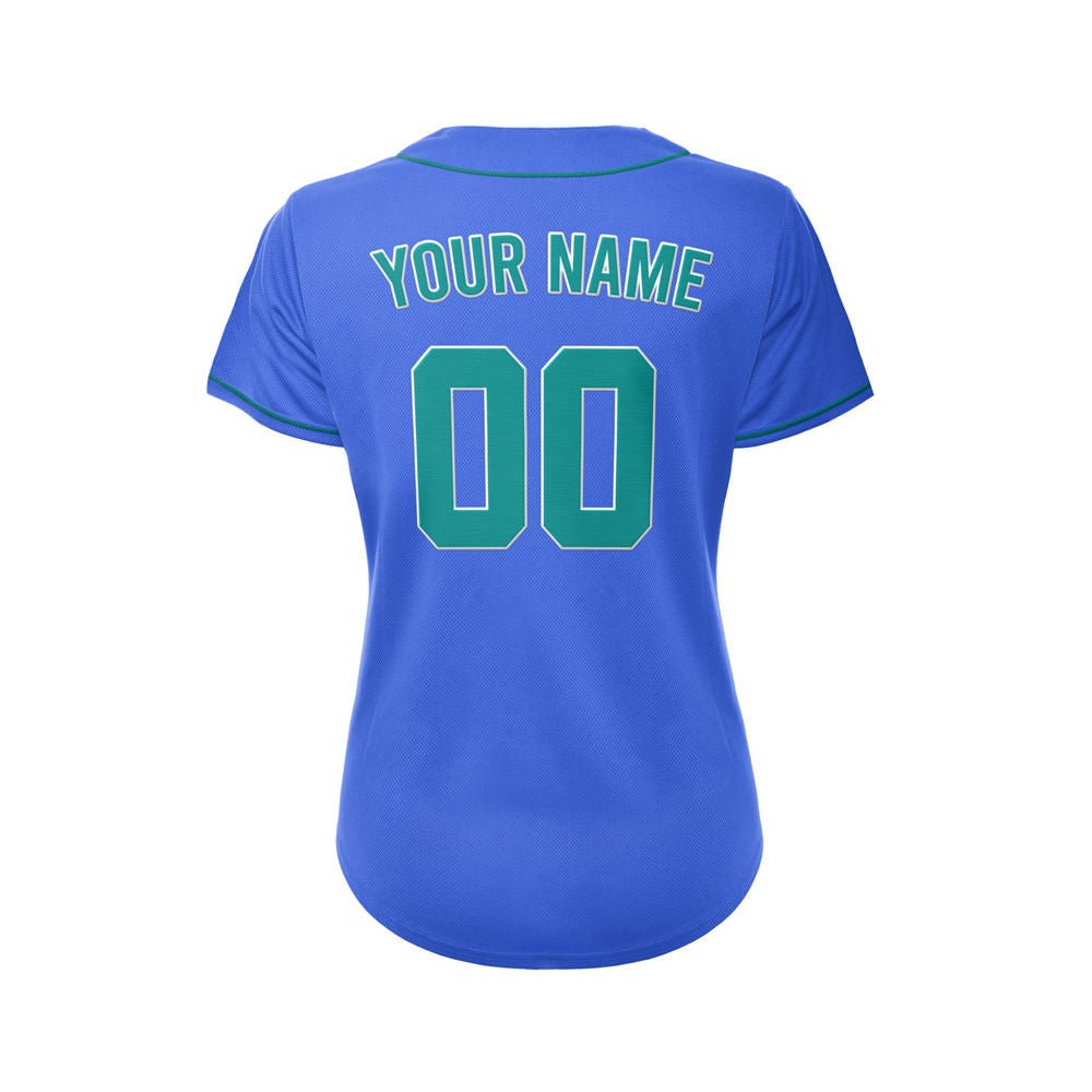 Women's Custom Blue Button Down Baseball Jersey