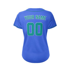 Women's Custom Blue Button Down Baseball Jersey