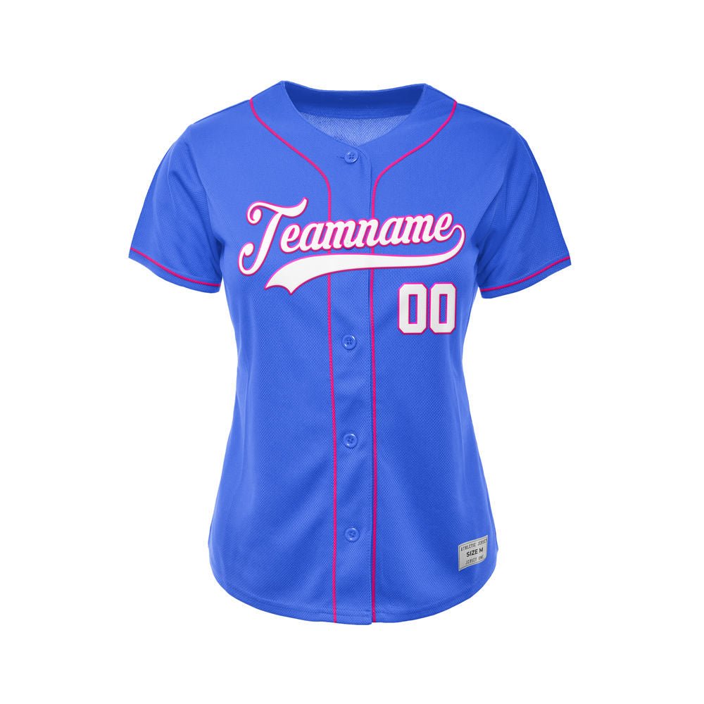 Women's Custom Blue Button Down Baseball Jersey