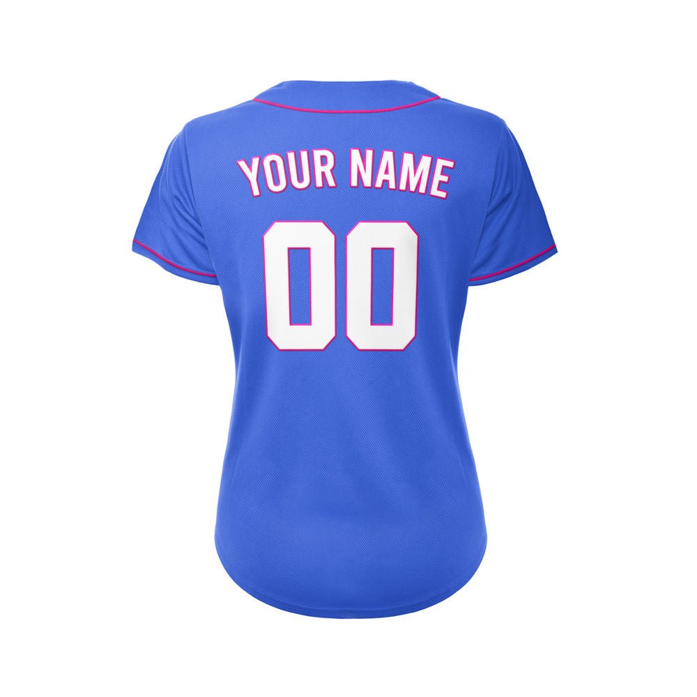 Women's Custom Blue Button Down Baseball Jersey