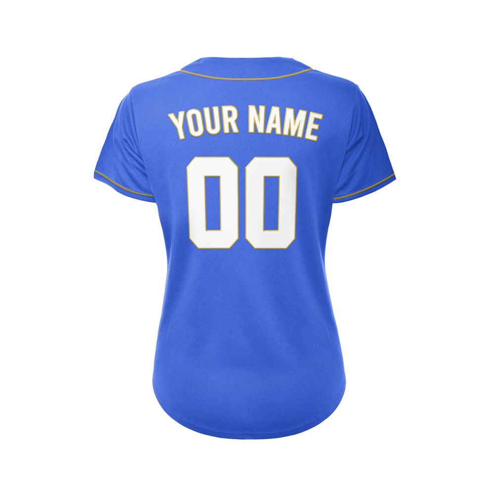 Women's Custom Blue Button Down Baseball Jersey