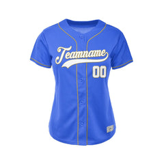 Women's Custom Blue Button Down Baseball Jersey