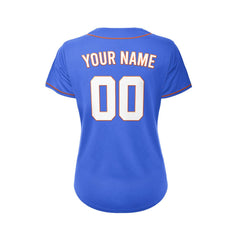 Women's Custom Blue Button Down Baseball Jersey