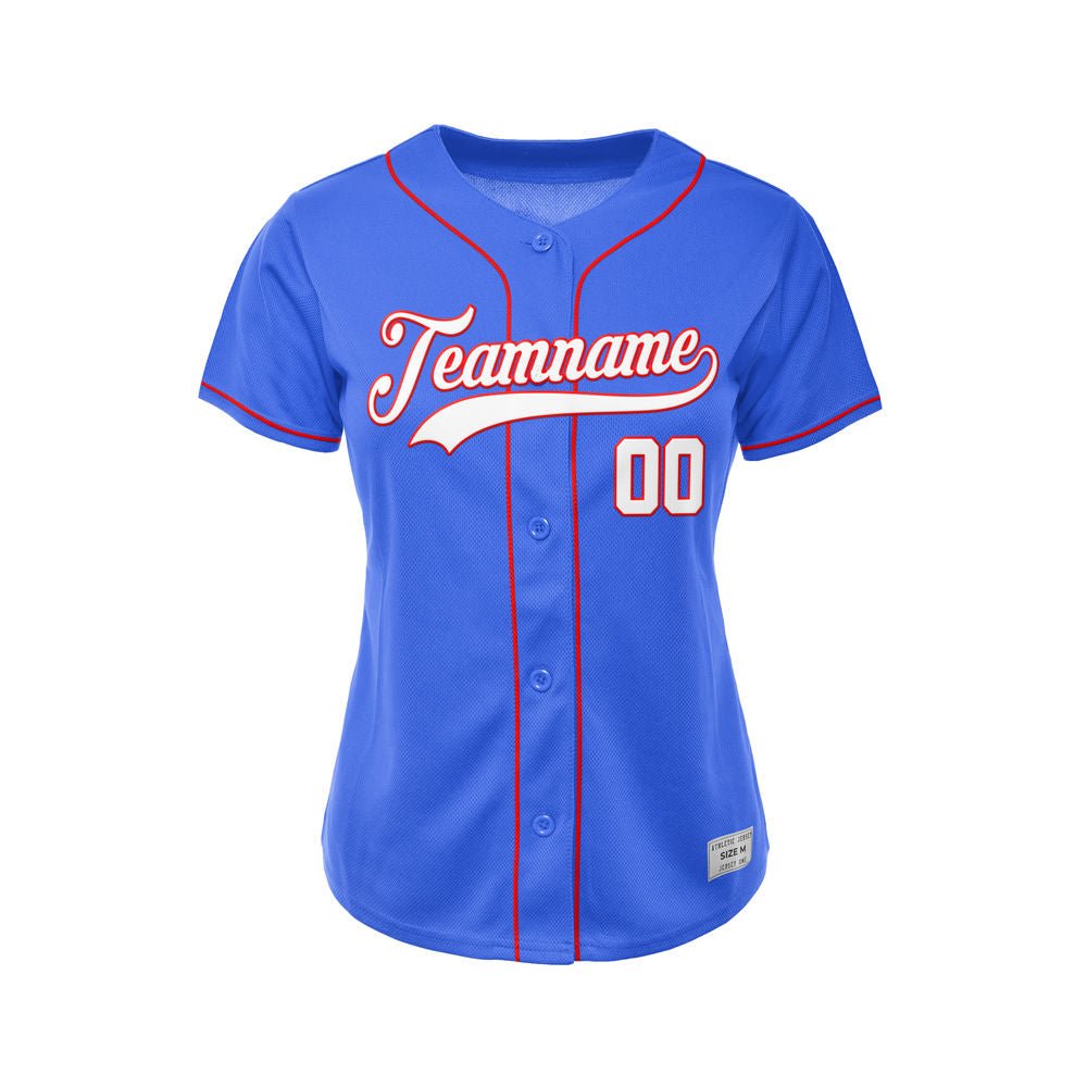 Women's Custom Blue Button Down Baseball Jersey