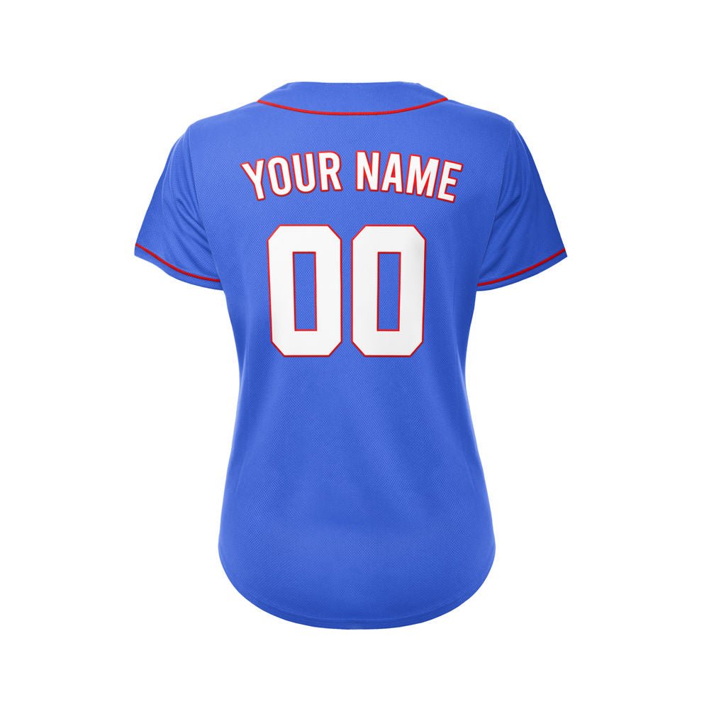 Women's Custom Blue Button Down Baseball Jersey