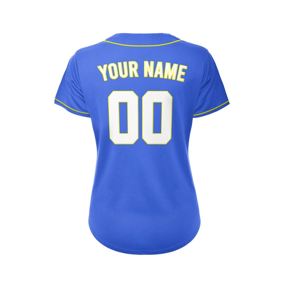 Women Custom Baseball Jersey Royal Blue White Yellow Design Jersey One