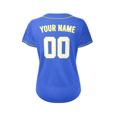 Women Custom Baseball Jersey Royal Blue White Yellow Design Jersey One
