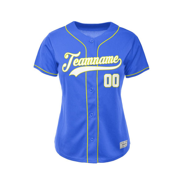 Women Custom Baseball Jersey Royal Blue White Yellow Design Jersey One