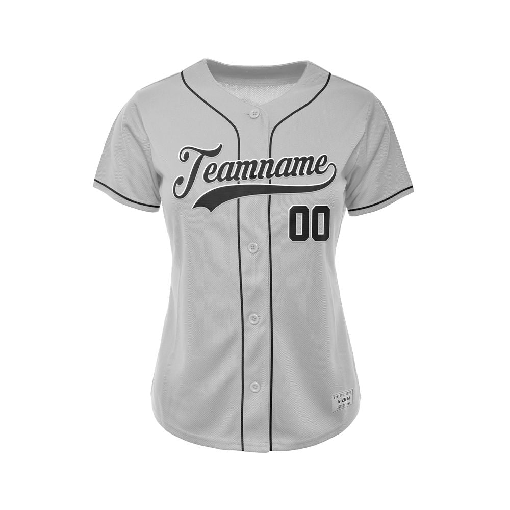 Women Custom Baseball Jersey Silver Black Design Jersey One