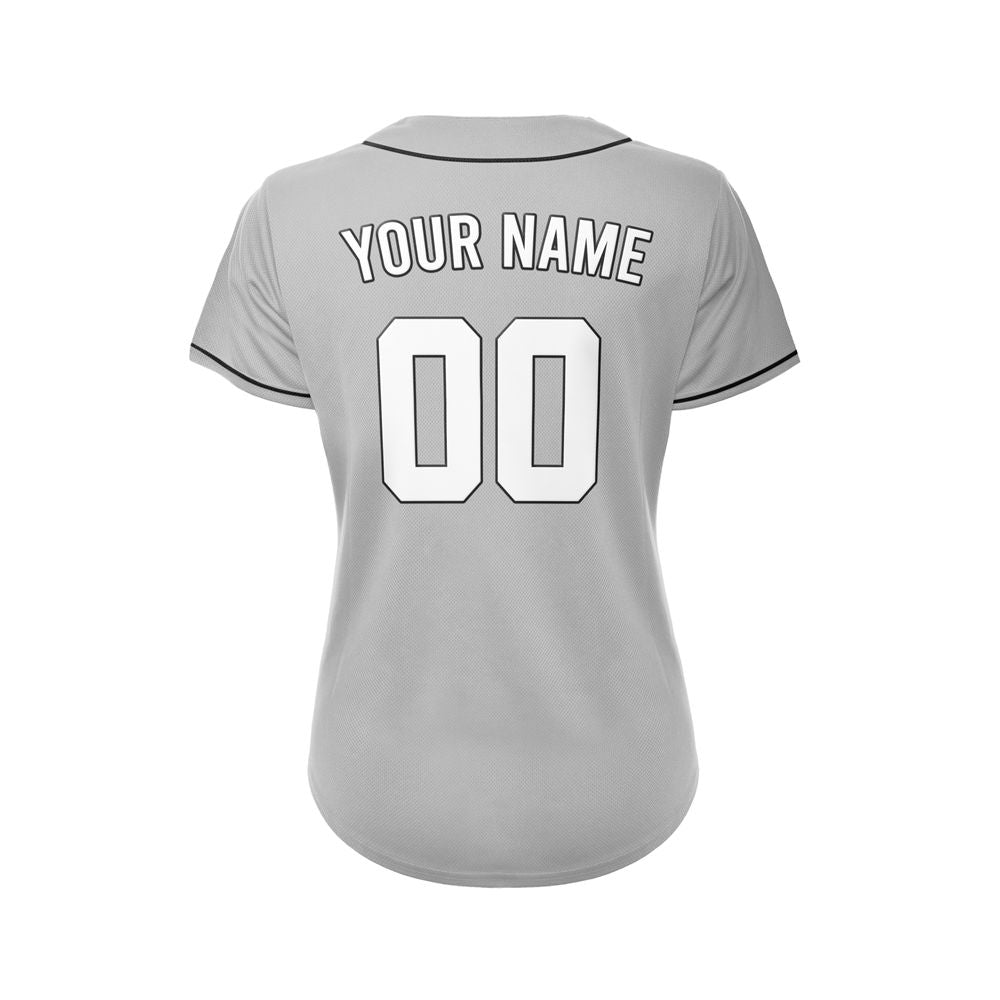 Women's Custom Gray Button Down Baseball Jersey