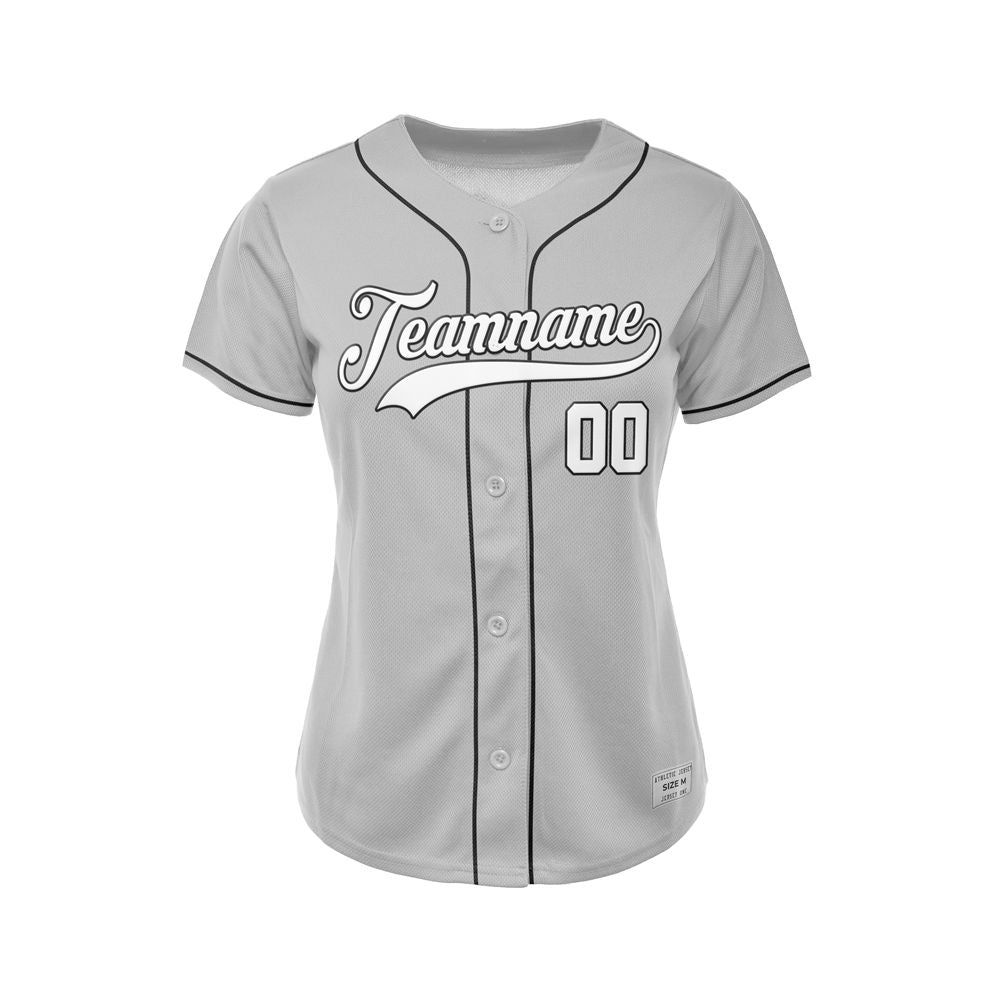 Women's Custom Gray Button Down Baseball Jersey