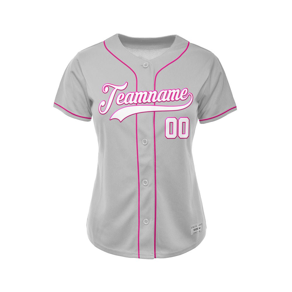 Women's Custom Gray Button Down Baseball Jersey