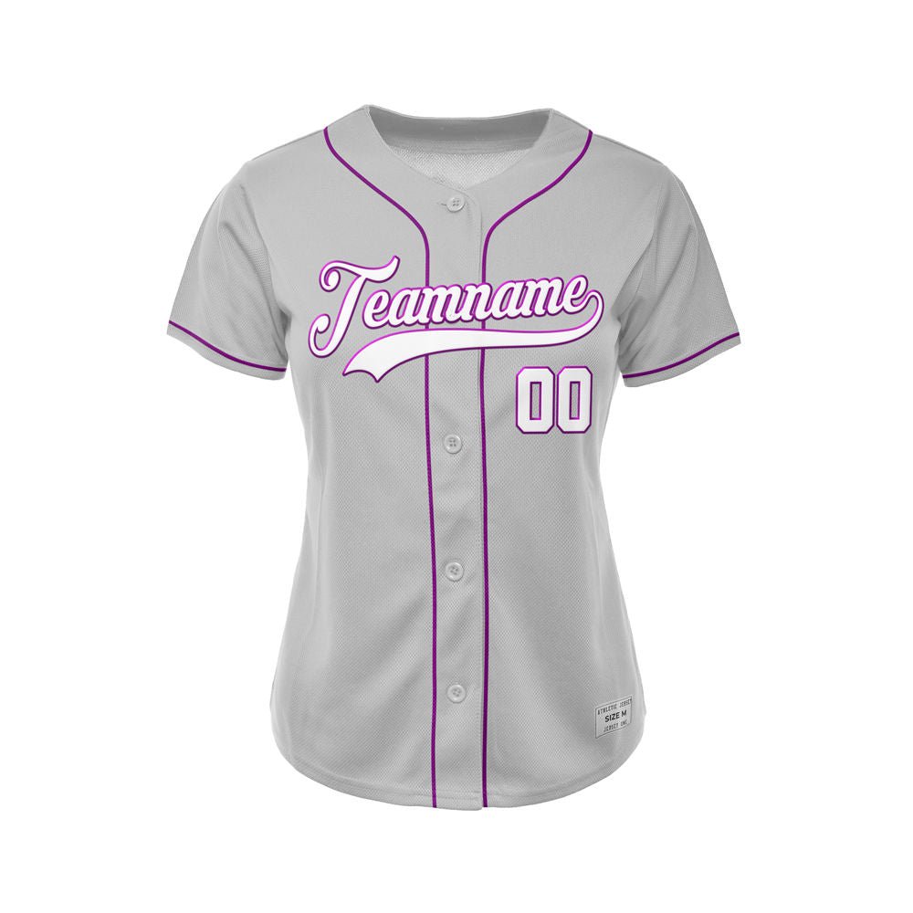 Women's Custom Gray Button Down Baseball Jersey