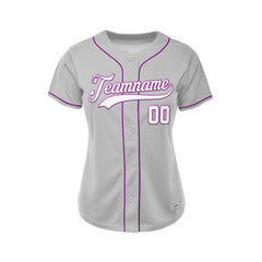 Women's Custom Gray Button Down Baseball Jersey