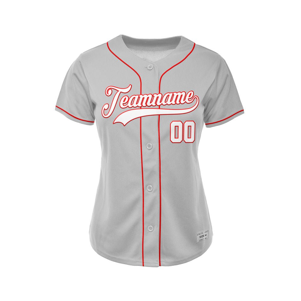 Women's Custom Gray Button Down Baseball Jersey