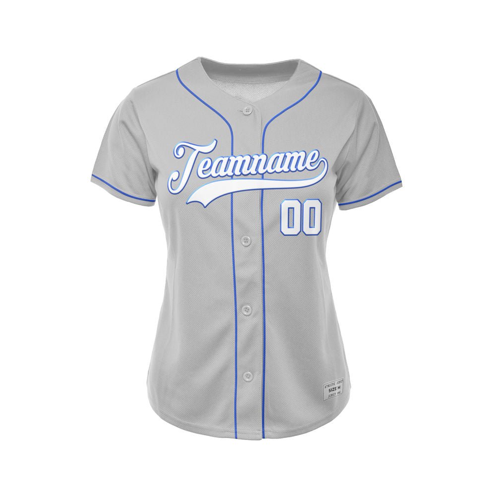 Women's Custom Gray Button Down Baseball Jersey