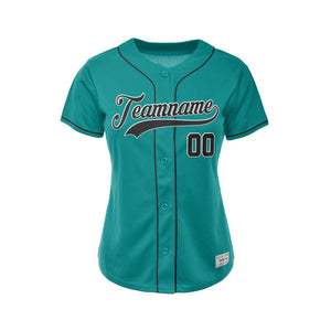 Women Custom Baseball Jersey Teal Black Design