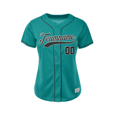 Women Custom Baseball Jersey Teal Black Design