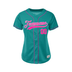 Women's Custom Teal Button Down Baseball Jersey