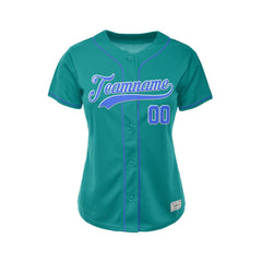 Women's Custom Teal Button Down Baseball Jersey