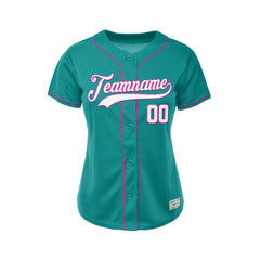 Women's Custom Teal Button Down Baseball Jersey