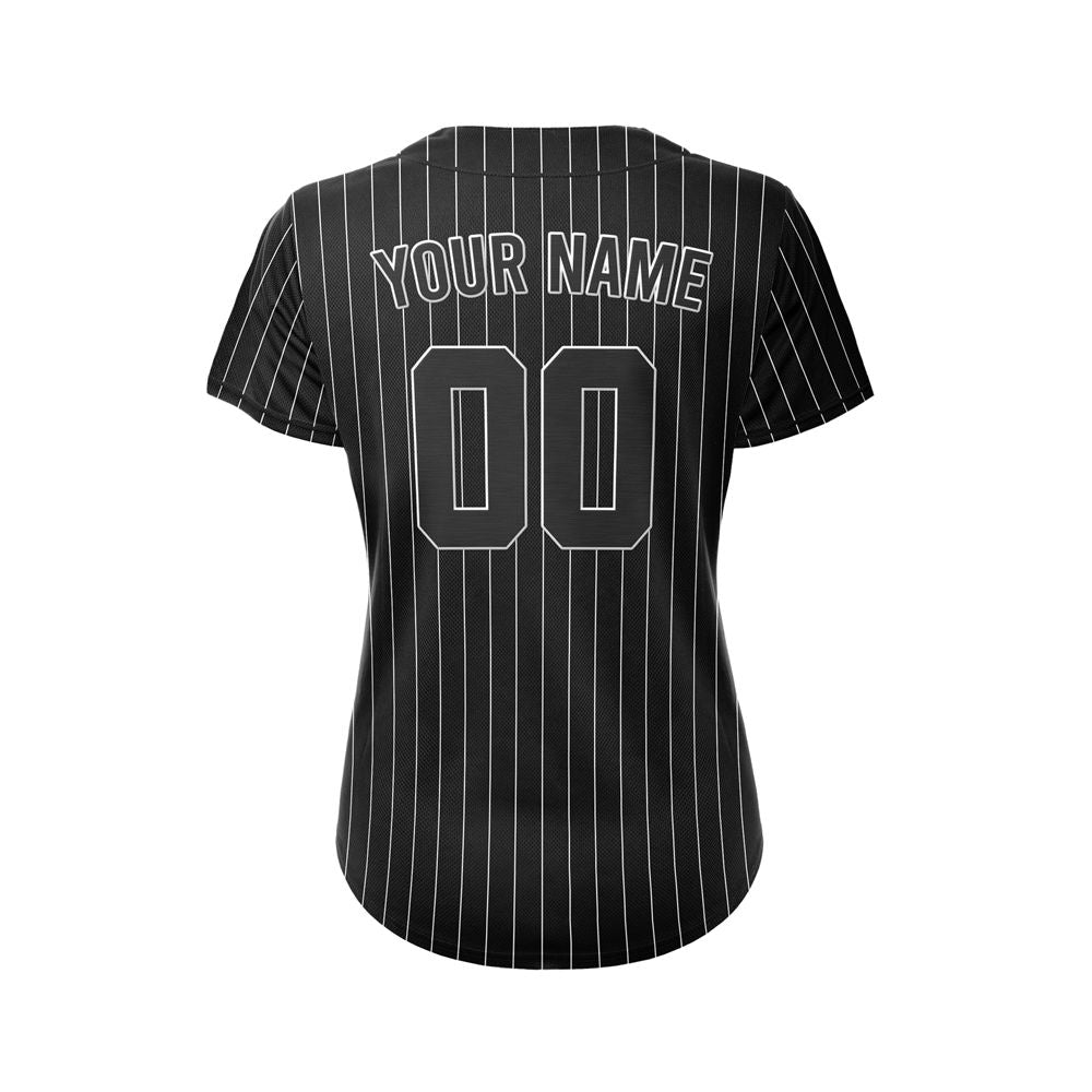 Women Custom Pinstripe Baseball Jersey Black Black Sublimation Jersey One