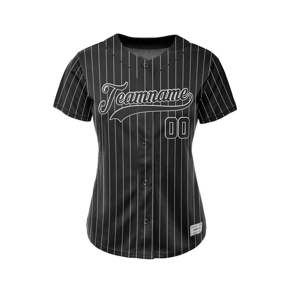 Women Custom Pinstripe Baseball Jersey Black Black Sublimation Jersey One
