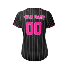 Women Custom Sublimation Black Pinstripe Baseball Jersey