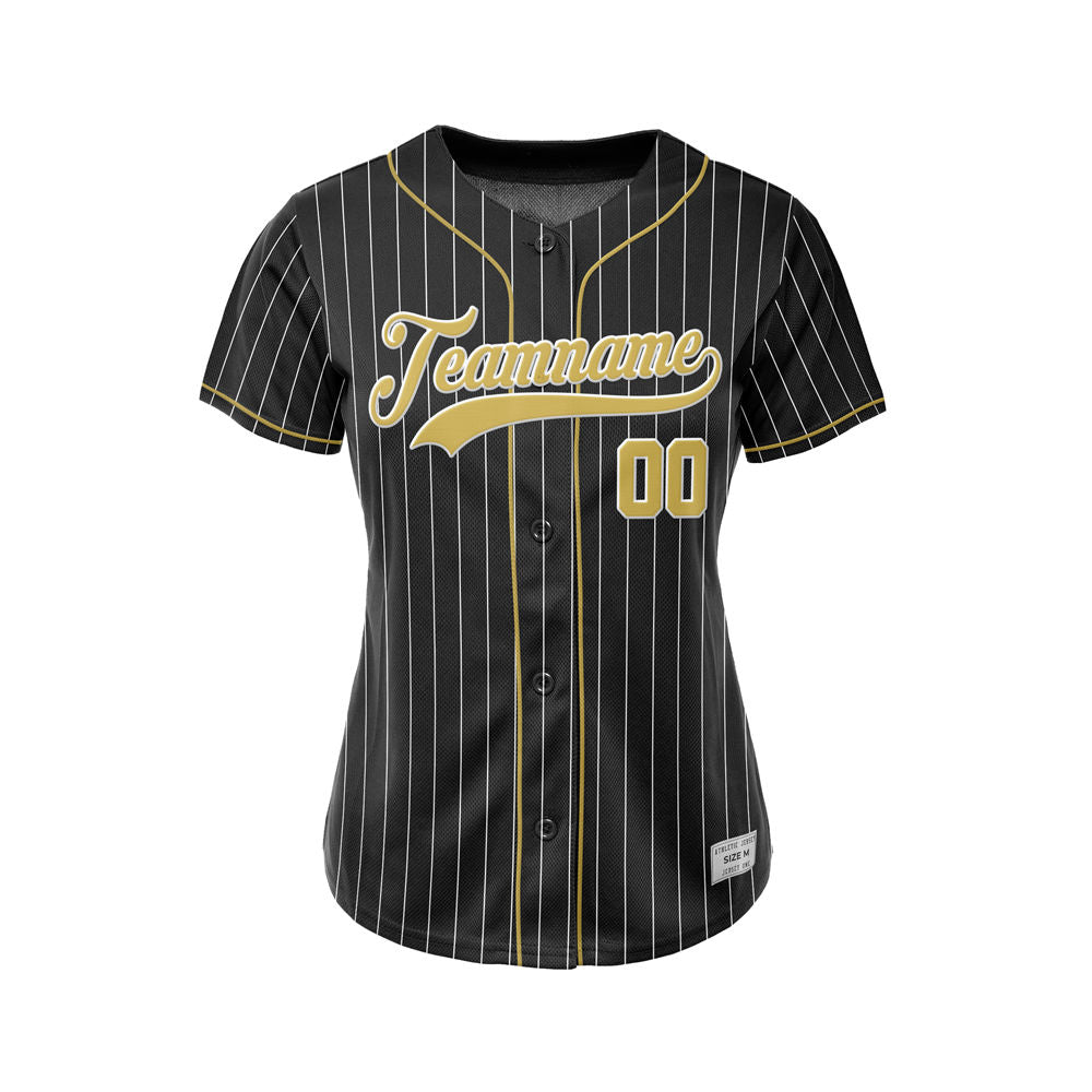 Women Custom Sublimation Black Pinstripe Baseball Jersey