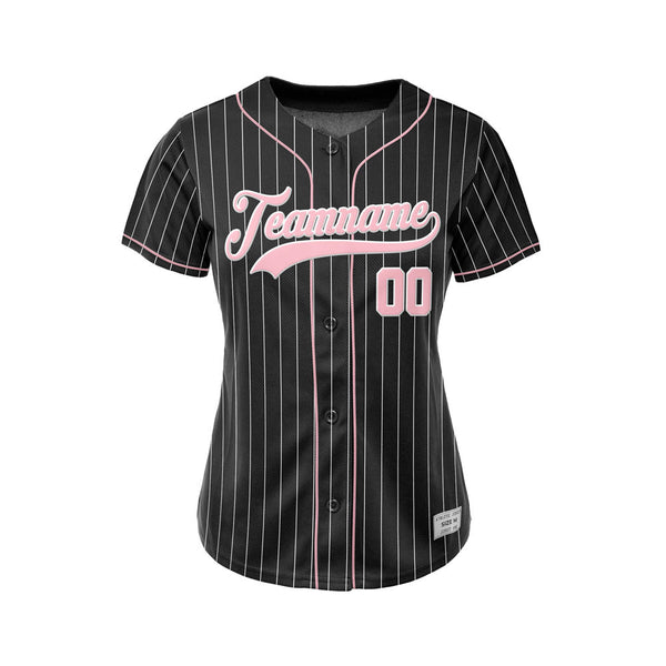 Women Custom Sublimation Black Pinstripe Baseball Jersey