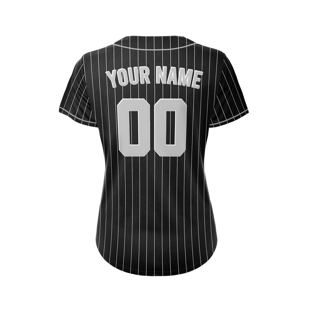 Women Custom Sublimation Black Pinstripe Baseball Jersey