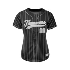 Women Custom Sublimation Black Pinstripe Baseball Jersey