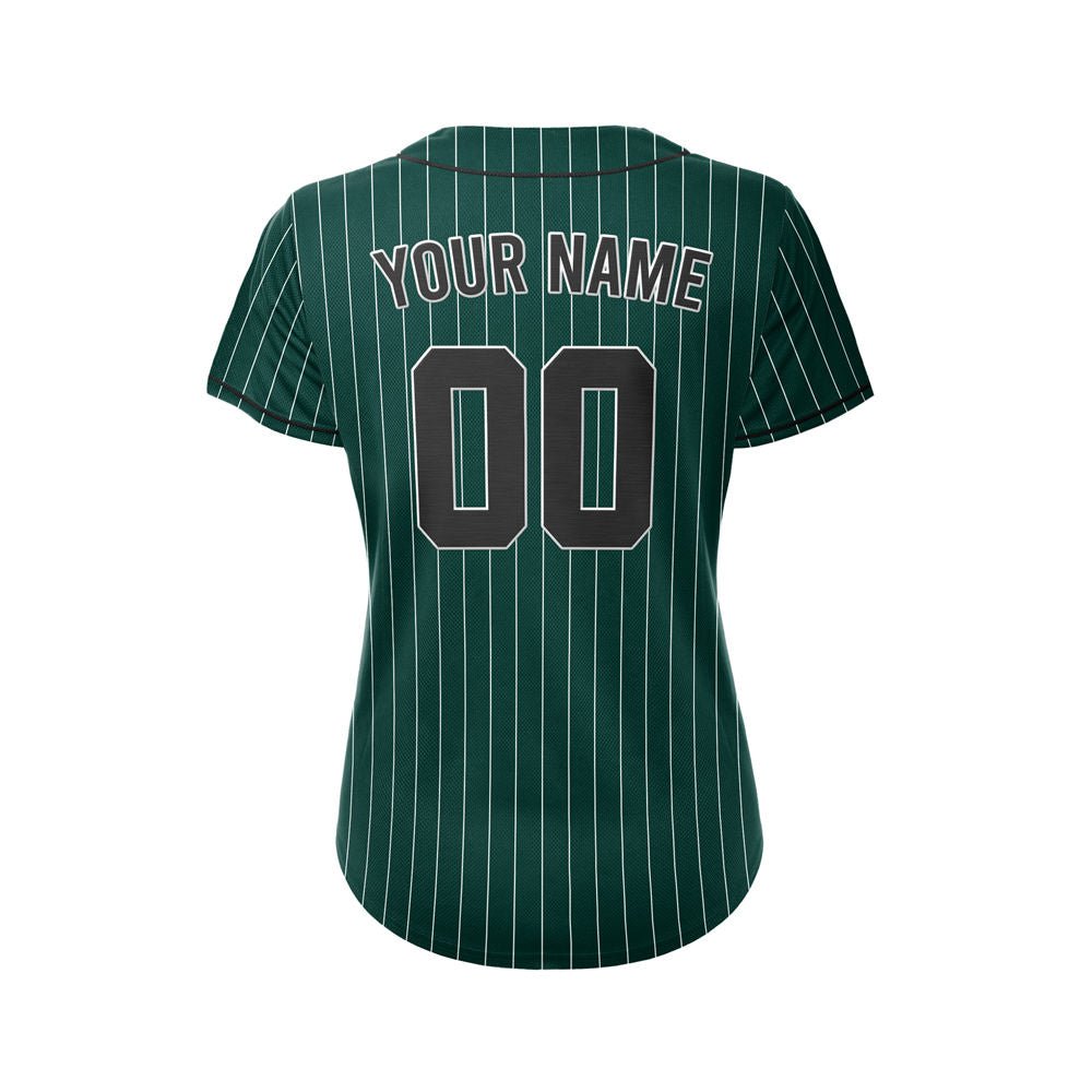 Women Custom Pinstripe Baseball Jersey Deep Green Black Sublimation Jersey One
