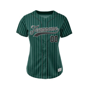 Women Custom Pinstripe Baseball Jersey Deep Green Black Sublimation