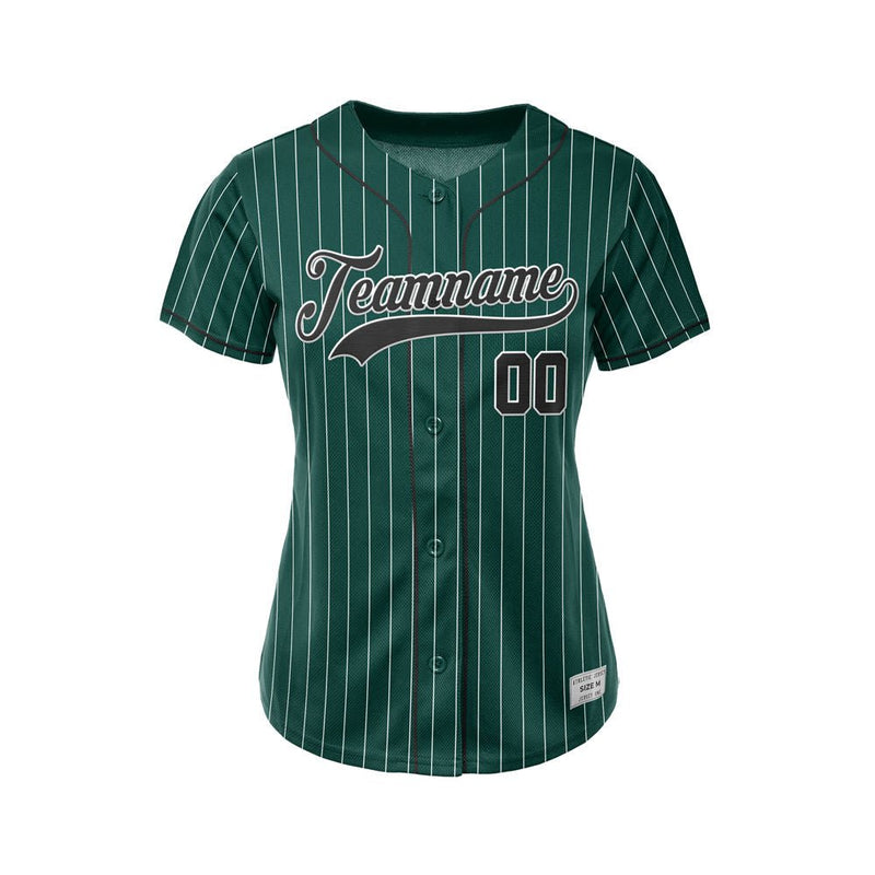 Women Custom Pinstripe Baseball Jersey Deep Green Black Sublimation Jersey One