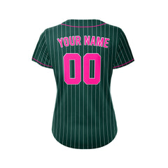 Women Custom Sublimation Deep Green Pinstripe Baseball Jersey